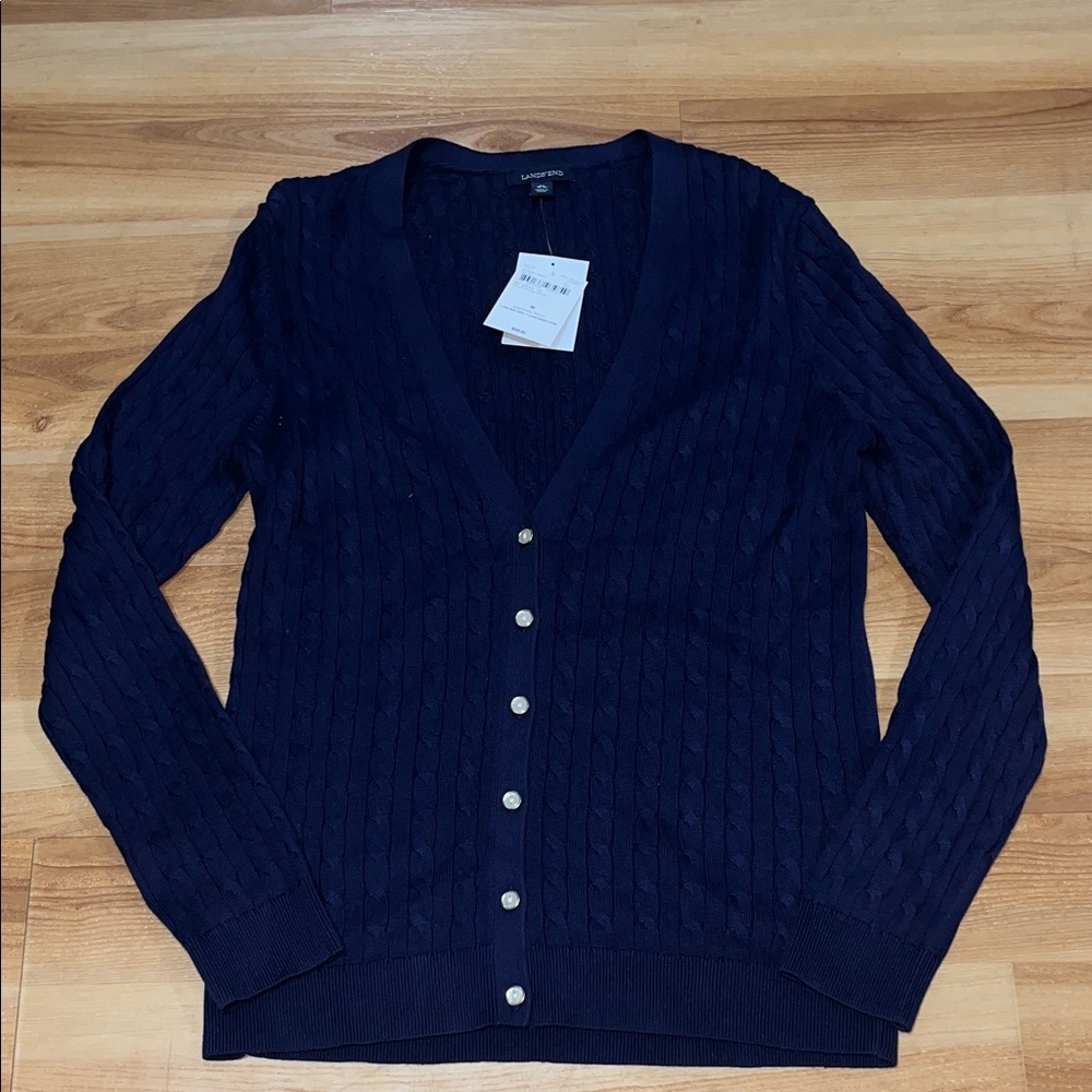 Lands' End Women's Deep Blue Cardigan - Picture 2 of 5